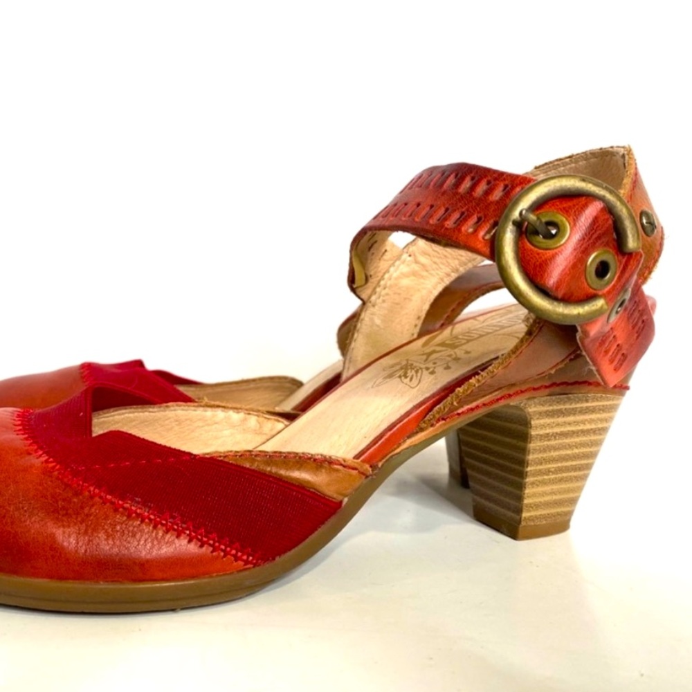 Pikolinos Red Leather Mary Jane Shoes